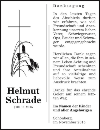 Traueranzeige von Helmut Schrade  von Magdeburger Volksstimme