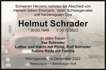 Traueranzeige von Helmut Schrader  von Magdeburger Volksstimme