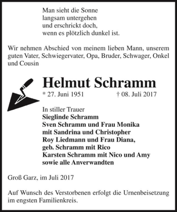 Traueranzeige von Helmut Schramm  von Magdeburger Volksstimme