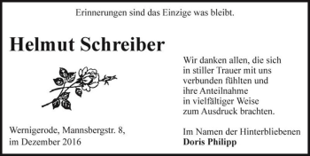 Traueranzeige von Helmut Schreiber  von Magdeburger Volksstimme