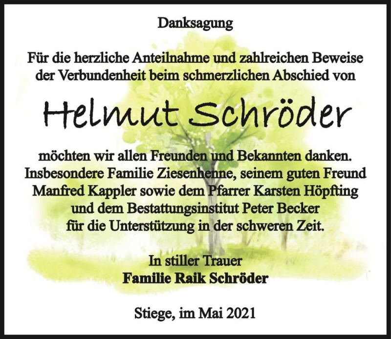  Traueranzeige für Helmut Schröder  vom 12.06.2021 aus Magdeburger Volksstimme