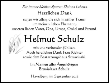 Traueranzeige von Helmut Schulz  von Magdeburger Volksstimme