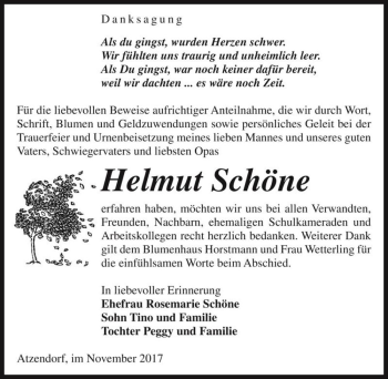 Traueranzeige von Helmut Schöne  von Magdeburger Volksstimme