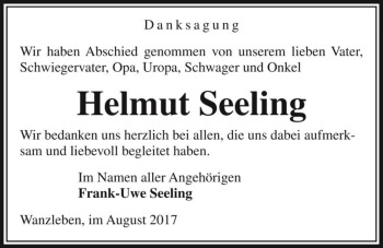 Traueranzeige von Helmut Seeling  von Magdeburger Volksstimme