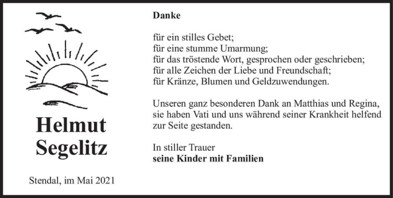  Traueranzeige für Helmut Segelitz  vom 07.05.2021 aus Magdeburger Volksstimme