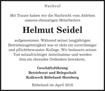 Traueranzeige von Helmut Seidel  von Magdeburger Volksstimme