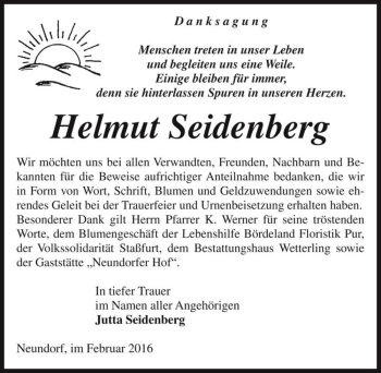 Traueranzeige von Helmut Seidenberg  von Magdeburger Volksstimme