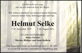 Traueranzeige von Helmut Selke  von Magdeburger Volksstimme