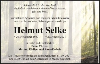 Traueranzeige von Helmut Selke  von Magdeburger Volksstimme