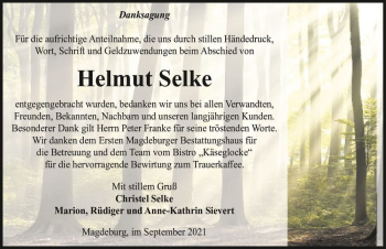 Traueranzeige von Helmut Selke  von Magdeburger Volksstimme