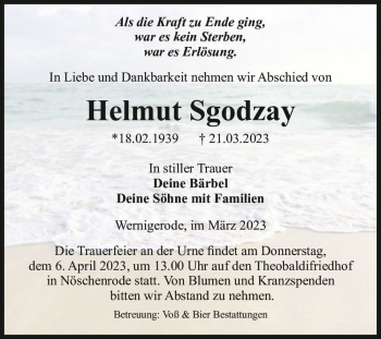 Traueranzeige von Helmut Sgodzay  von Magdeburger Volksstimme