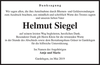 Traueranzeige von Helmut Siegel  von Magdeburger Volksstimme