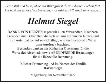 Traueranzeige von Helmut Siegel  von Magdeburger Volksstimme