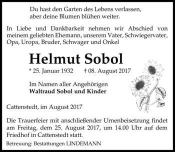 Traueranzeige von Helmut Sobol  von Magdeburger Volksstimme