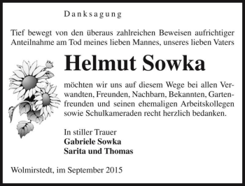 Traueranzeige von Helmut Sowka  von Magdeburger Volksstimme