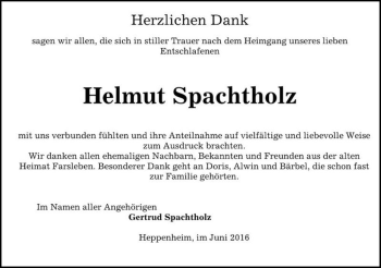 Traueranzeige von Helmut Spachtholz  von Magdeburger Volksstimme