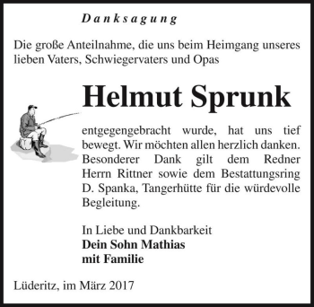 Traueranzeige von Helmut Sprunk  von Magdeburger Volksstimme