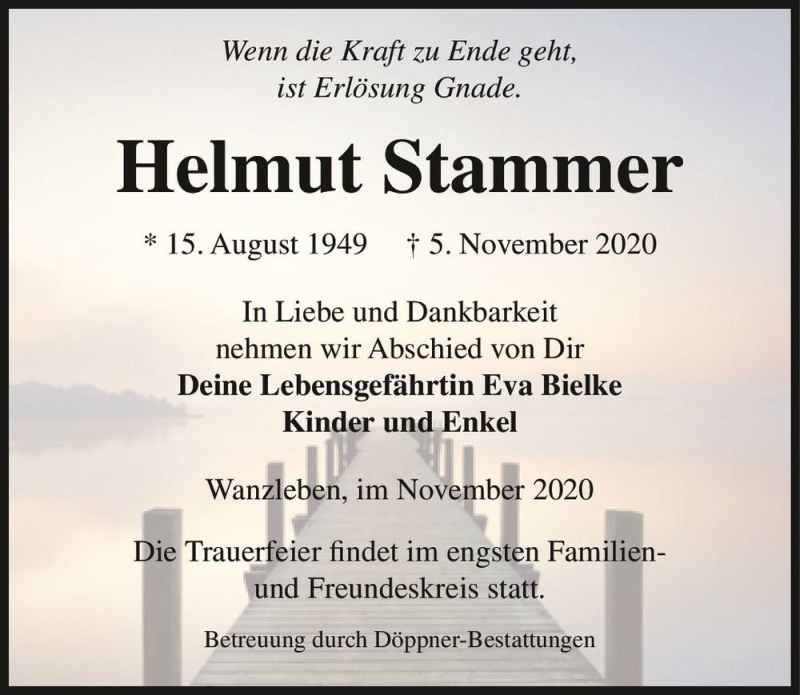  Traueranzeige für Helmut Stammer  vom 14.11.2020 aus Magdeburger Volksstimme