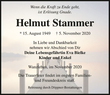 Traueranzeige von Helmut Stammer  von Magdeburger Volksstimme