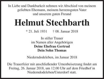 Traueranzeige von Helmut Stechbarth  von Magdeburger Volksstimme