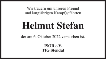 Traueranzeige von Helmut Stefan  von Magdeburger Volksstimme