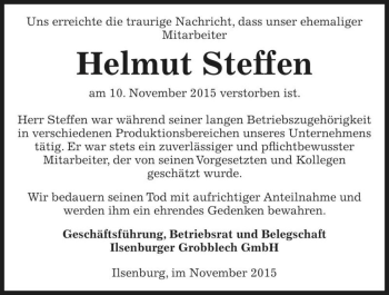 Traueranzeige von Helmut Steffen  von Magdeburger Volksstimme