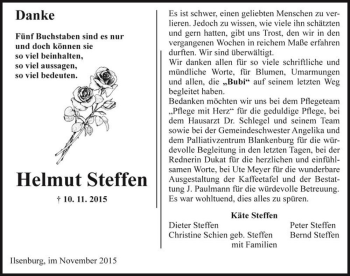 Traueranzeige von Helmut Steffen  von Magdeburger Volksstimme