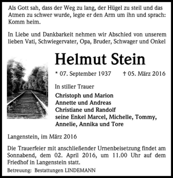 Traueranzeige von Helmut Stein  von Magdeburger Volksstimme