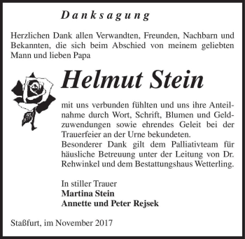 Traueranzeige von Helmut Stein  von Magdeburger Volksstimme