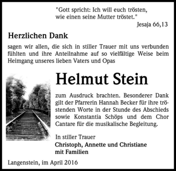 Traueranzeige von Helmut Stein  von Magdeburger Volksstimme