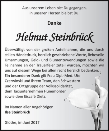 Traueranzeige von Helmut Steinbrück  von Magdeburger Volksstimme