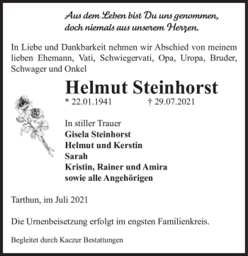 Traueranzeige von Helmut Steinhorst  von Magdeburger Volksstimme
