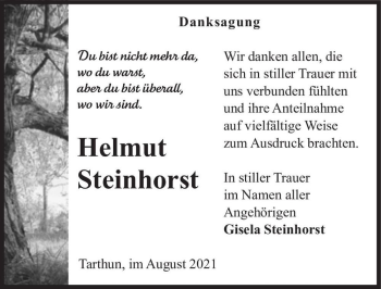 Traueranzeige von Helmut Steinhorst  von Magdeburger Volksstimme