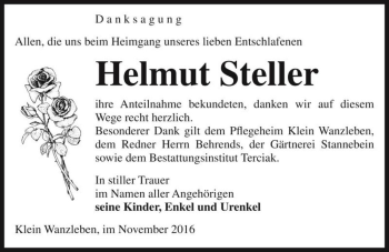 Traueranzeige von Helmut Steller  von Magdeburger Volksstimme