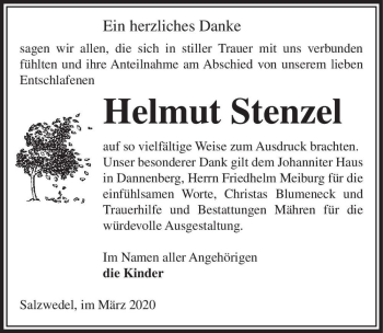 Traueranzeige von Helmut Stenzel  von Magdeburger Volksstimme