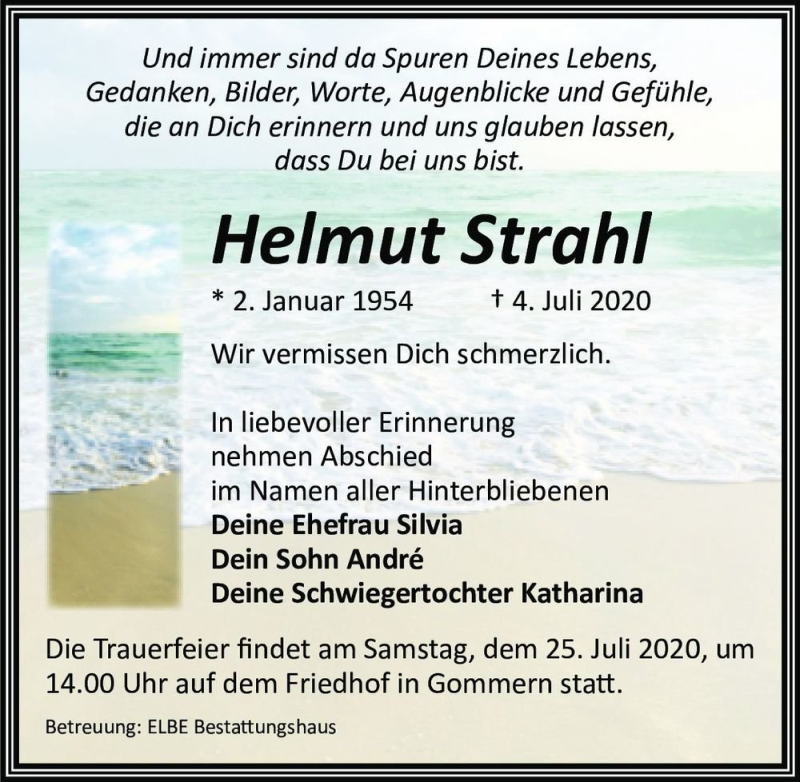  Traueranzeige für Helmut Strahl  vom 11.07.2020 aus Magdeburger Volksstimme