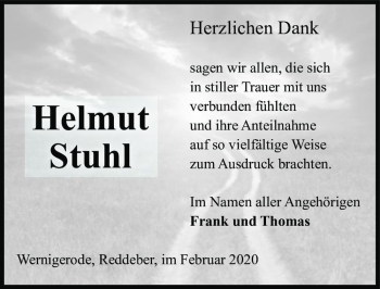 Traueranzeige von Helmut Stuhl  von Magdeburger Volksstimme