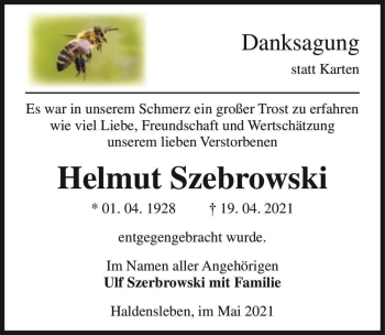 Traueranzeige von Helmut Szebrowski  von Magdeburger Volksstimme