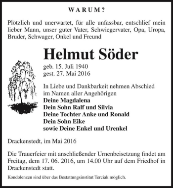Traueranzeige von Helmut Söder  von Magdeburger Volksstimme