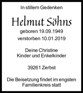 Traueranzeige von Helmut Söhns  von Magdeburger Volksstimme