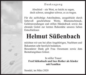 Traueranzeige von Helmut Süßenbach  von Magdeburger Volksstimme