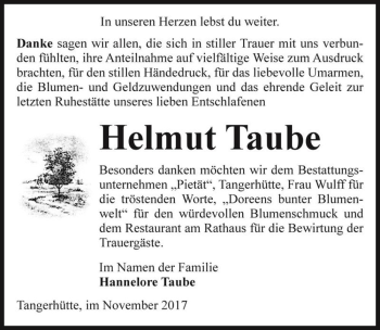 Traueranzeige von Helmut Taube  von Magdeburger Volksstimme