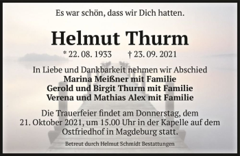 Traueranzeige von Helmut Thurm  von Magdeburger Volksstimme