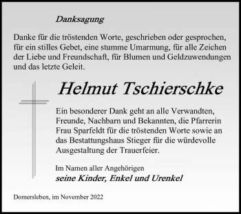 Traueranzeige von Helmut Tschierschke  von Magdeburger Volksstimme