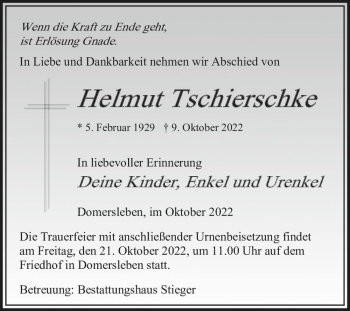 Traueranzeige von Helmut Tschierschke  von Magdeburger Volksstimme
