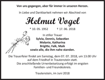 Traueranzeige von Helmut Vogel  von Magdeburger Volksstimme
