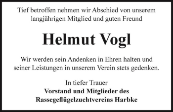 Traueranzeige von Helmut Vogl  von Magdeburger Volksstimme