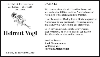 Traueranzeige von Helmut Vogl  von Magdeburger Volksstimme
