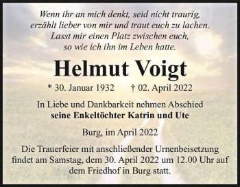 Traueranzeige von Helmut Voigt  von Magdeburger Volksstimme