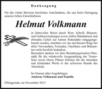 Traueranzeige von Helmut Volkmann  von Magdeburger Volksstimme